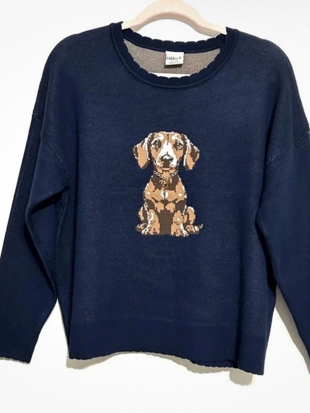 Navy Dog Knit Sweater - Dachshund Motif